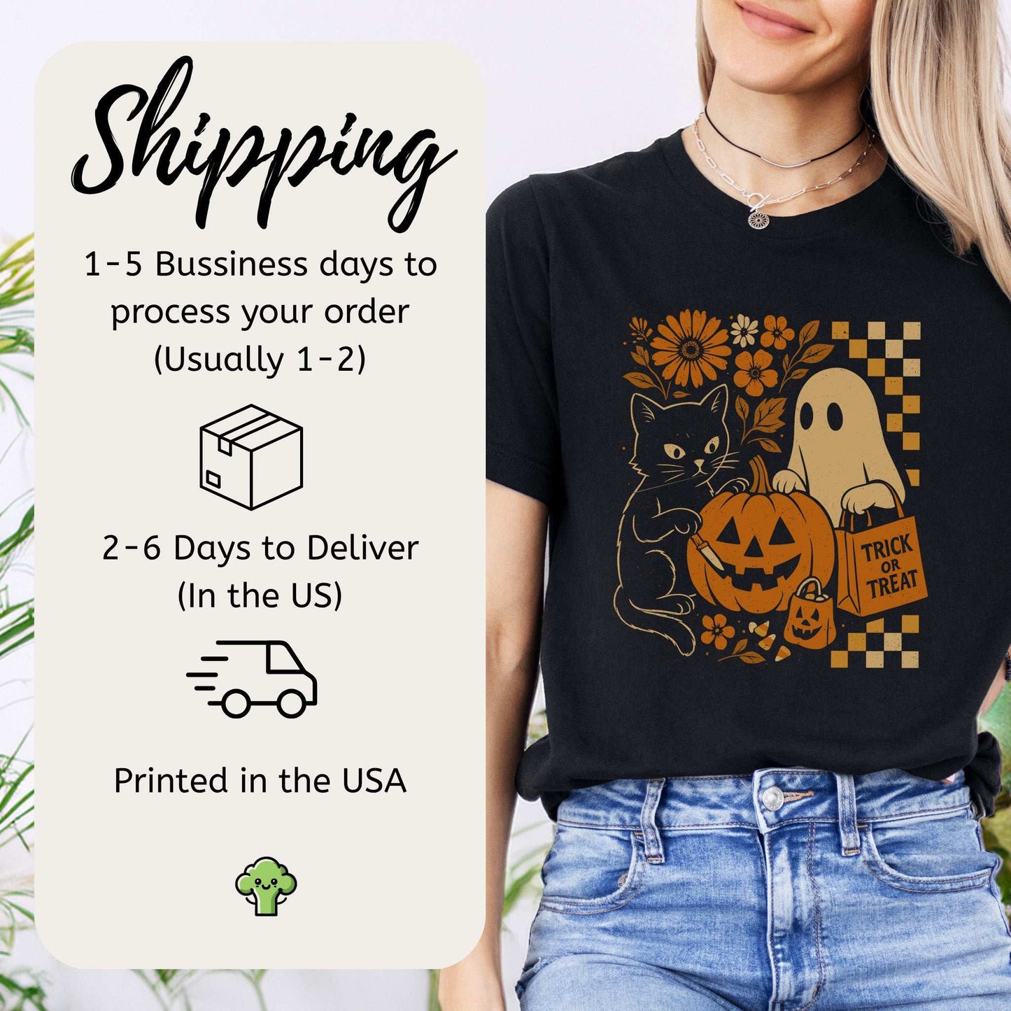 Halloween Cat & Ghost T-Shirt – Cute Retro Trick-or-Treat Vibes