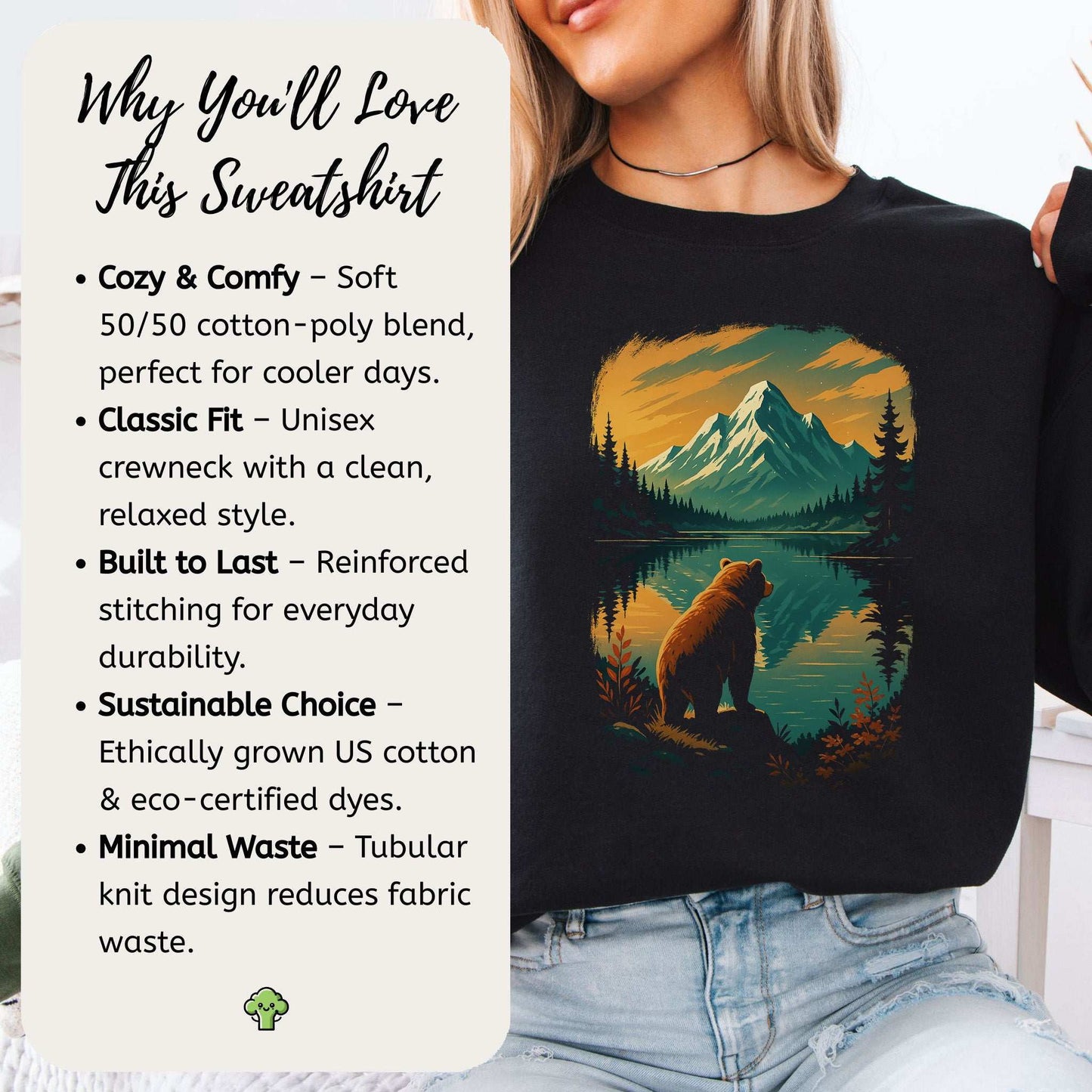 Bear Alaska Lake Sweatshirt – Vintage Mountain Reflection Vibes