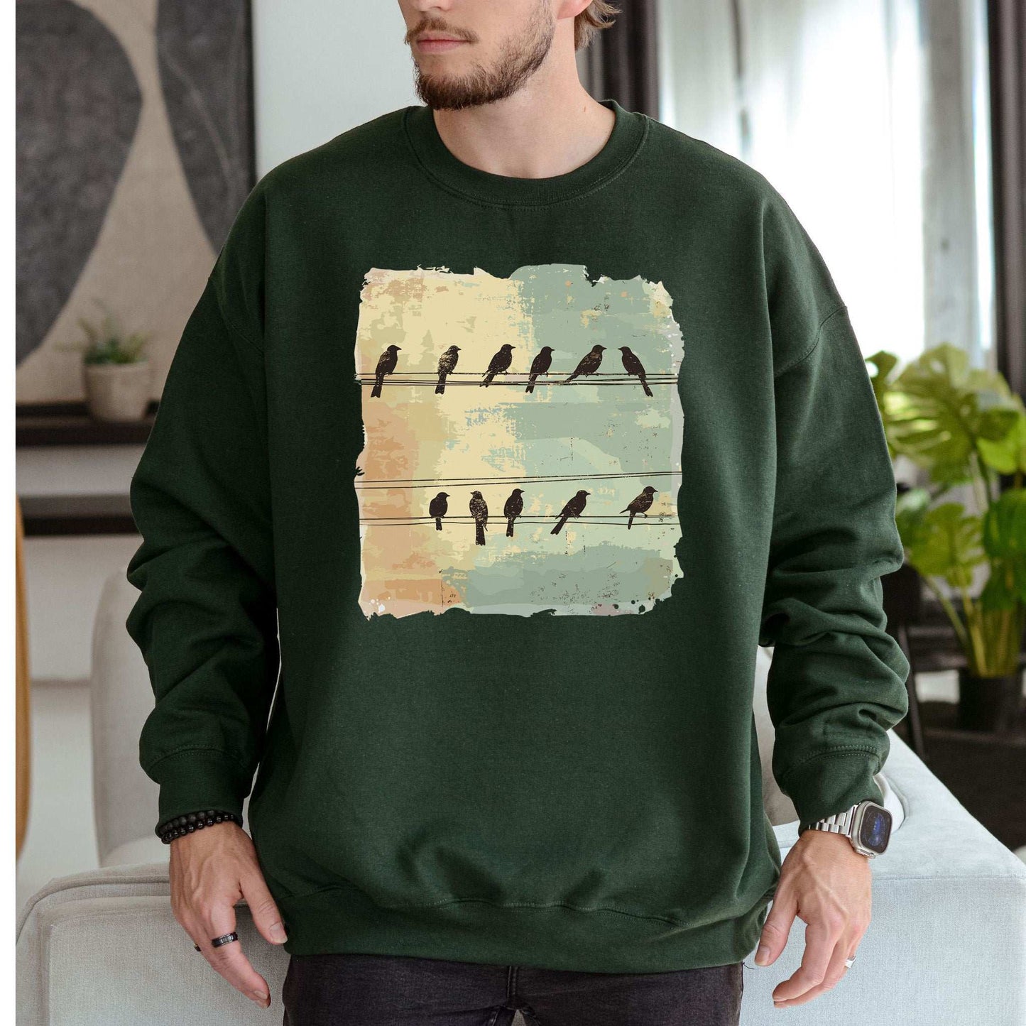 Birds on a Wire Sweatshirt – Retro Nature Gift with Urban Chill Vibes