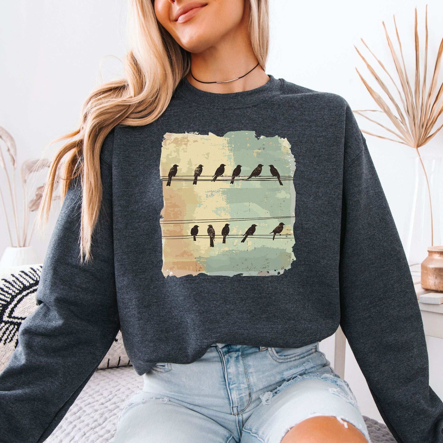 Birds on a Wire Sweatshirt – Retro Nature Gift with Urban Chill Vibes