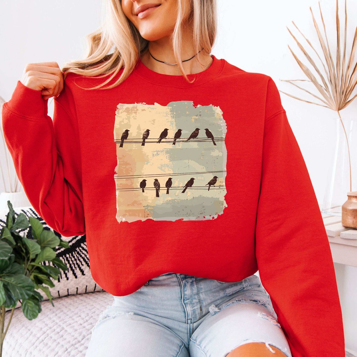 Birds on a Wire Sweatshirt – Retro Nature Gift with Urban Chill Vibes