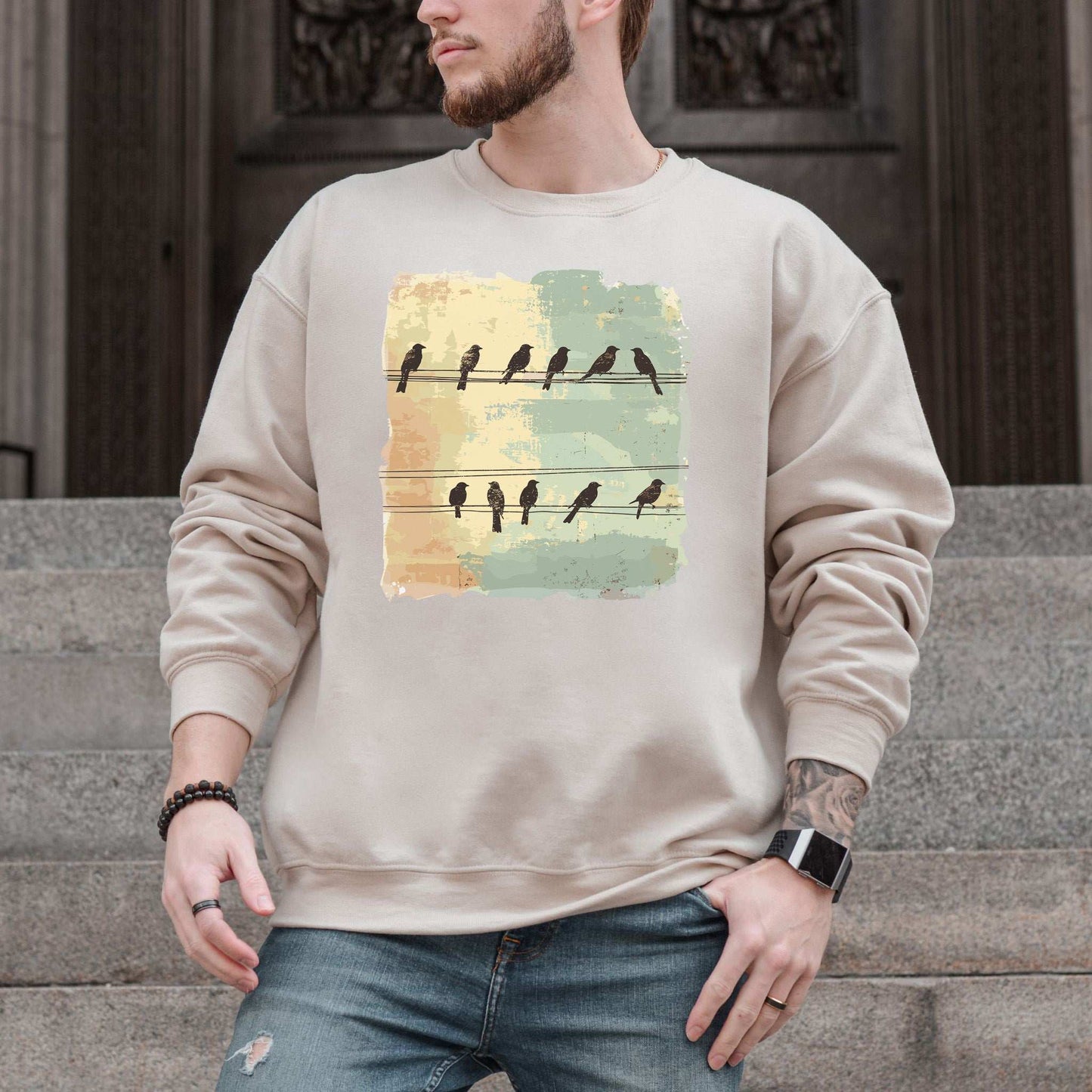 Birds on a Wire Sweatshirt – Retro Nature Gift with Urban Chill Vibes