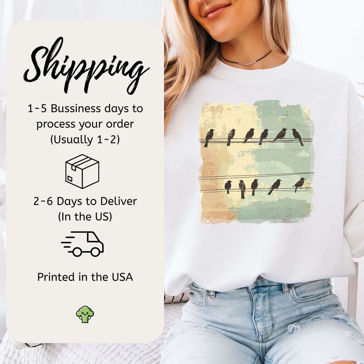 Birds on a Wire Sweatshirt – Retro Nature Gift with Urban Chill Vibes
