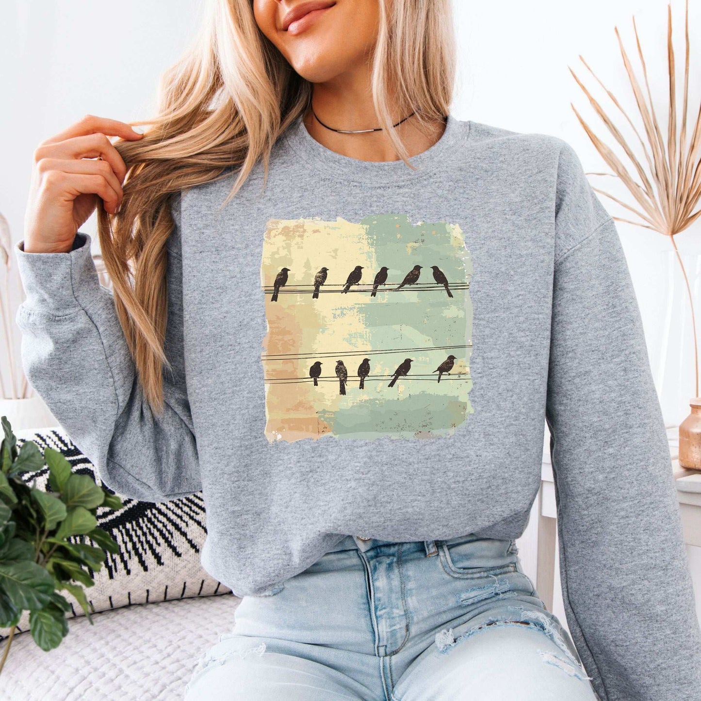 Birds on a Wire Sweatshirt – Retro Nature Gift with Urban Chill Vibes
