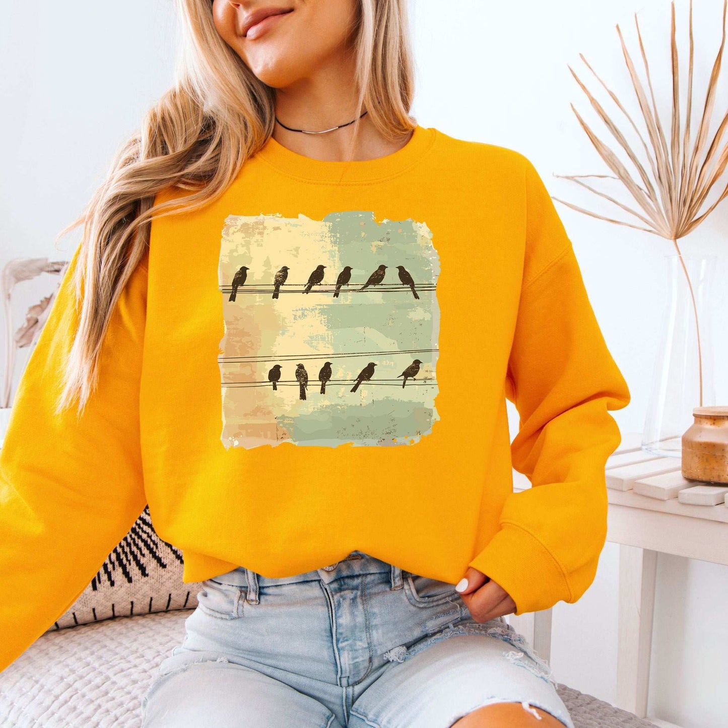 Birds on a Wire Sweatshirt – Retro Nature Gift with Urban Chill Vibes