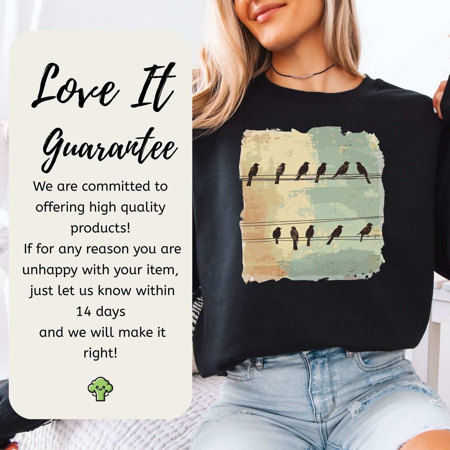 Birds on a Wire Sweatshirt – Retro Nature Gift with Urban Chill Vibes