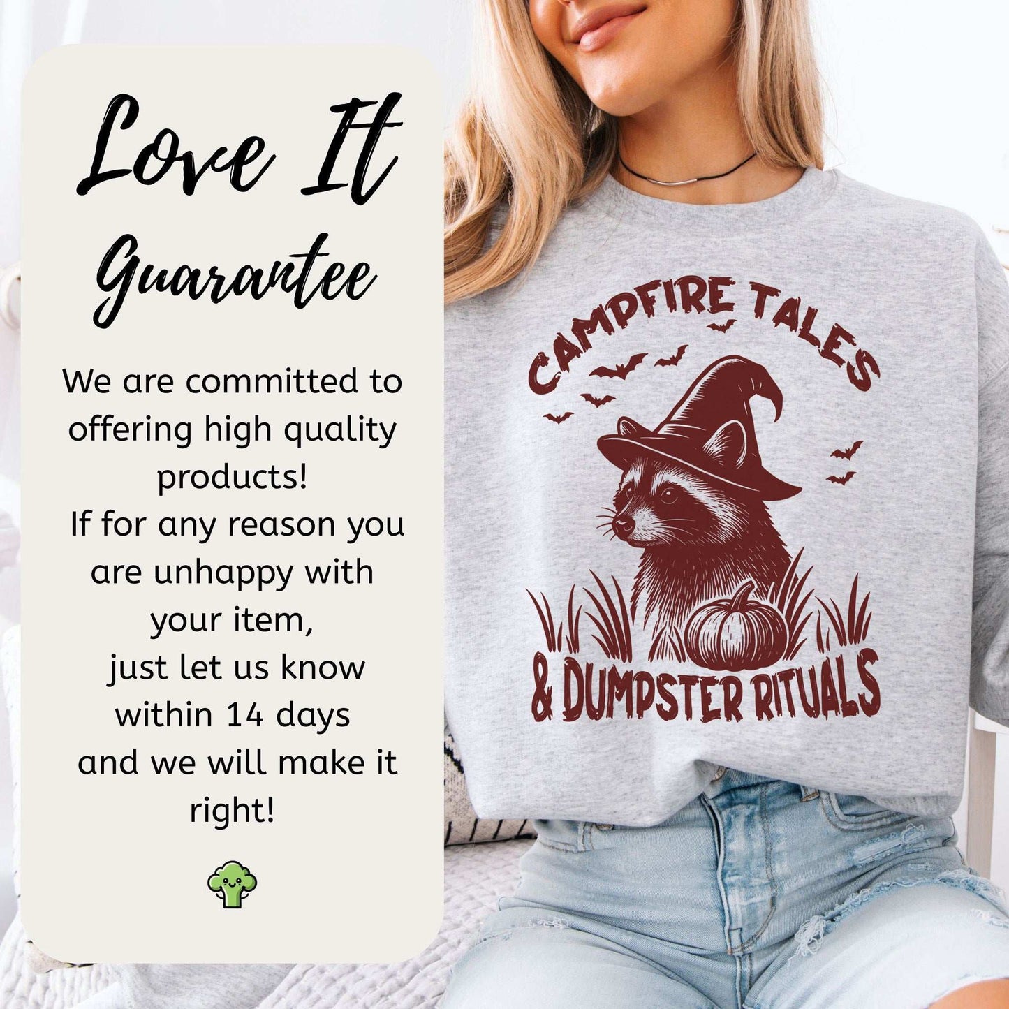Campfire Tales Raccoon Halloween Sweatshirt – Dumpster Rituals Witchy Vibes