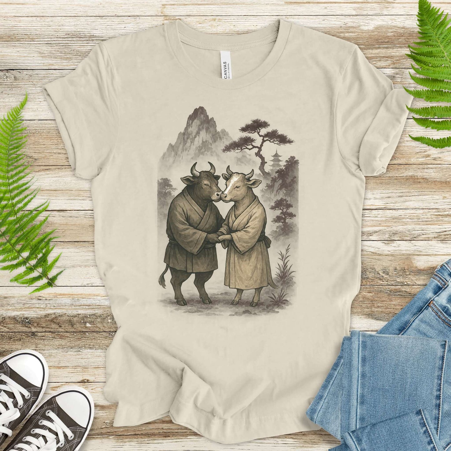 Bull and Cow Love T-Shirt – Vintage Japanese Romance Animal Shirt