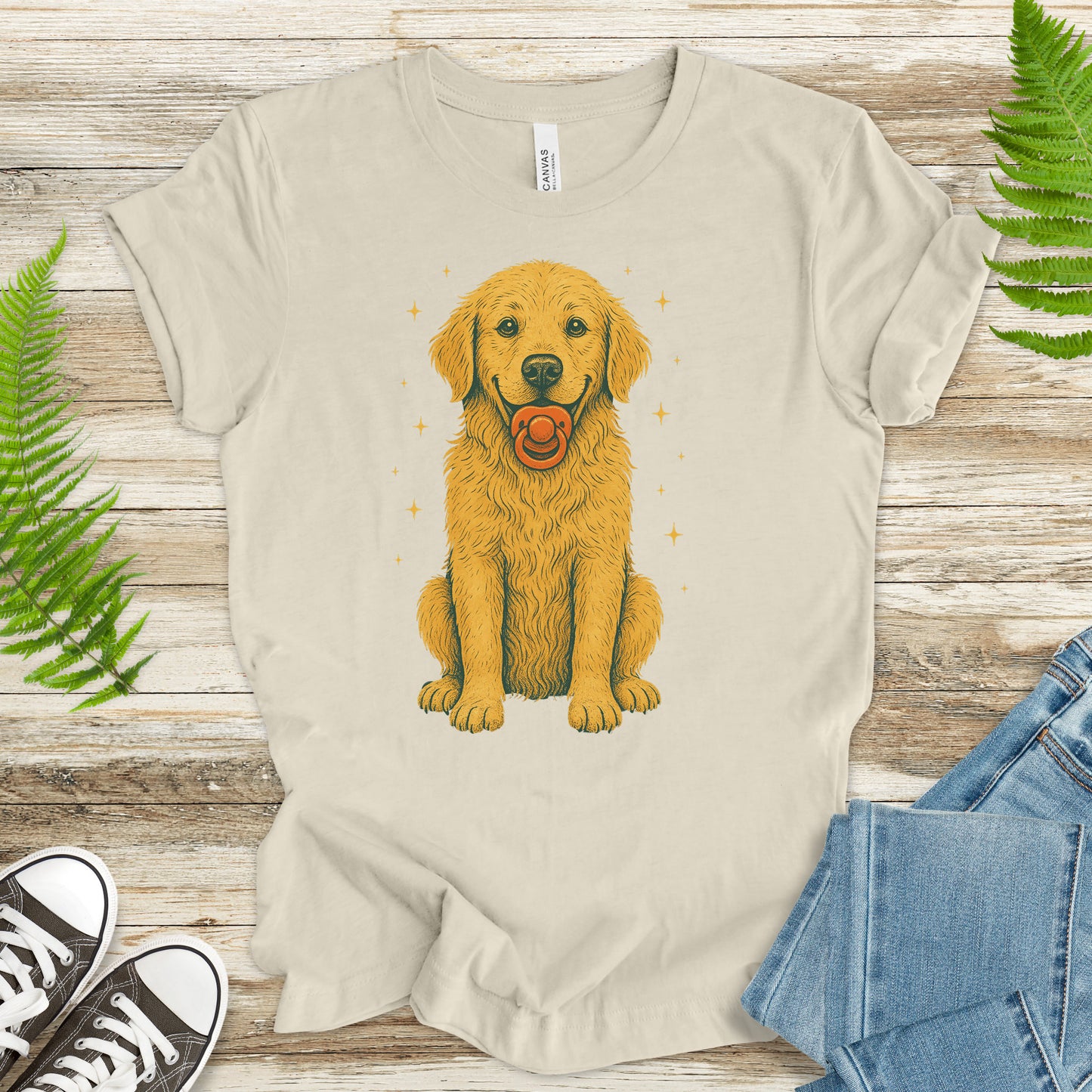 Golden Retriever Pacifier T-Shirt – Funny Retro Dog Lover Tee