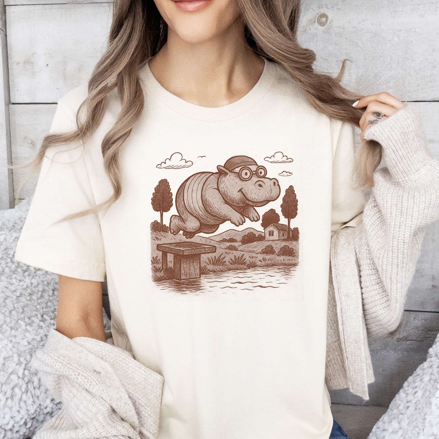 Hippo Morning Swim Retro T-Shirt