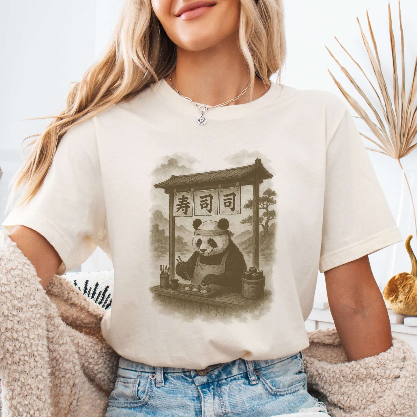 Panda Sushi Stall Japanese Style T-Shirt