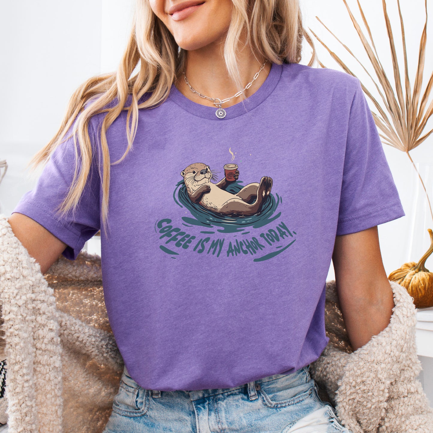 Coffee Is My Anchor Today – Playful Otter T-Shirt