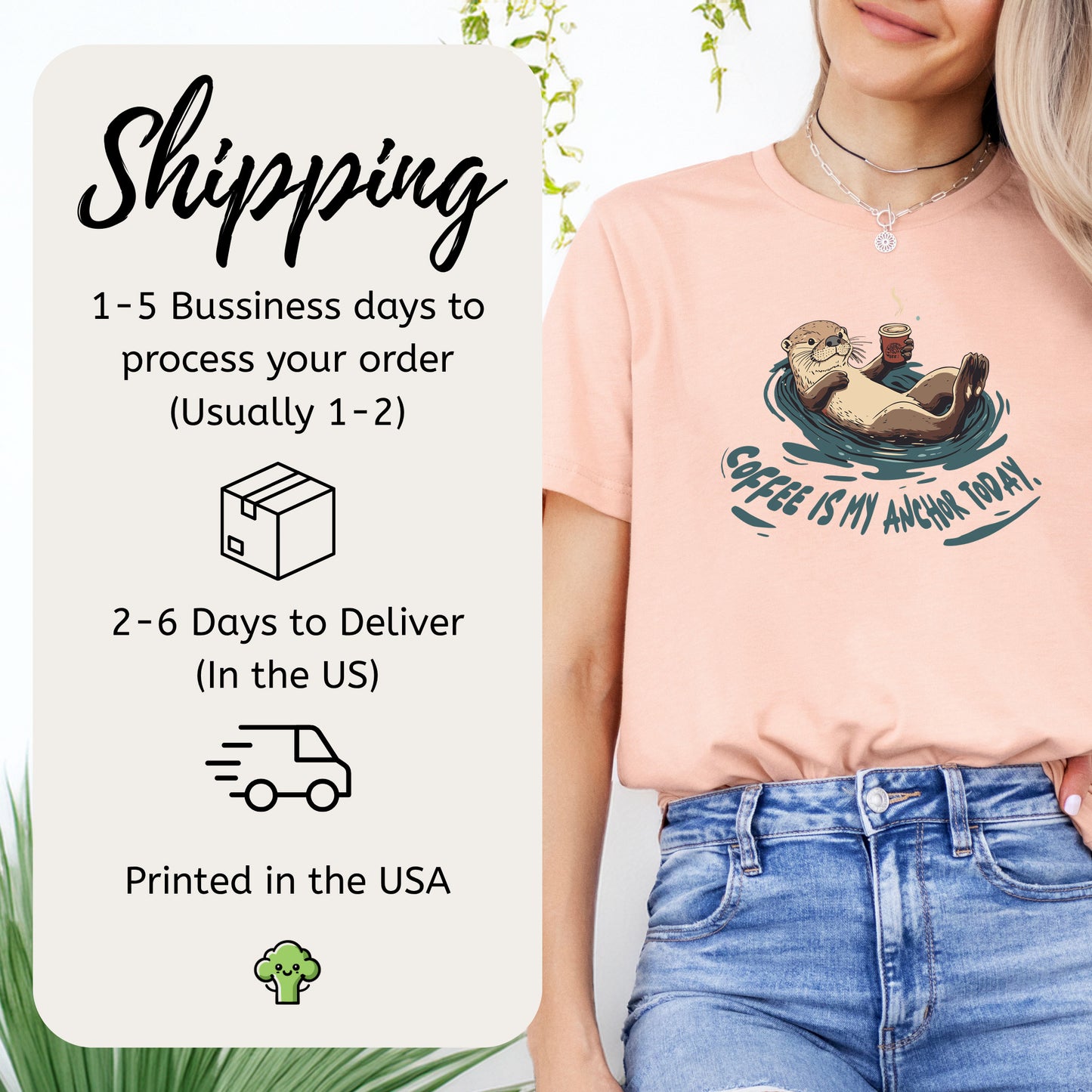 Coffee Is My Anchor Today – Playful Otter T-Shirt