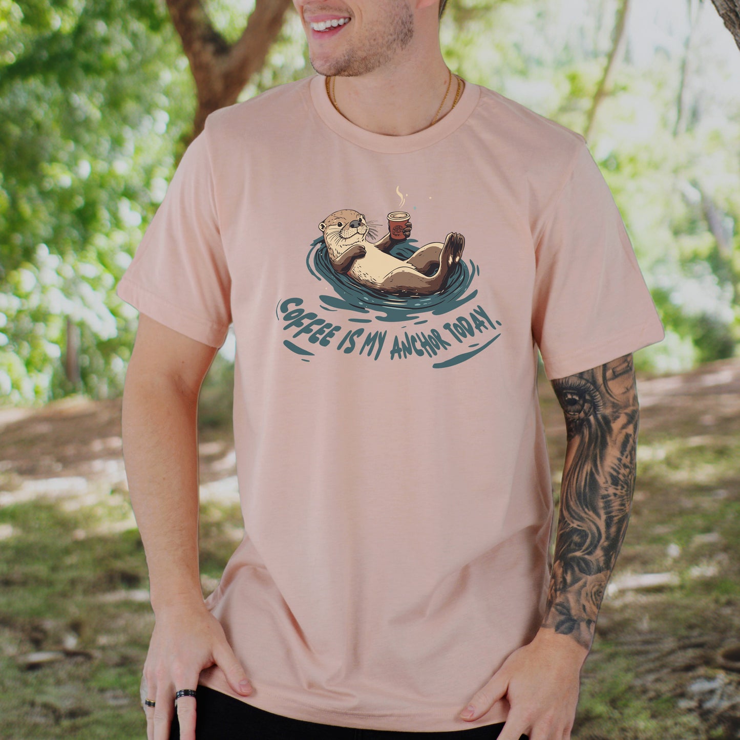Coffee Is My Anchor Today – Playful Otter T-Shirt