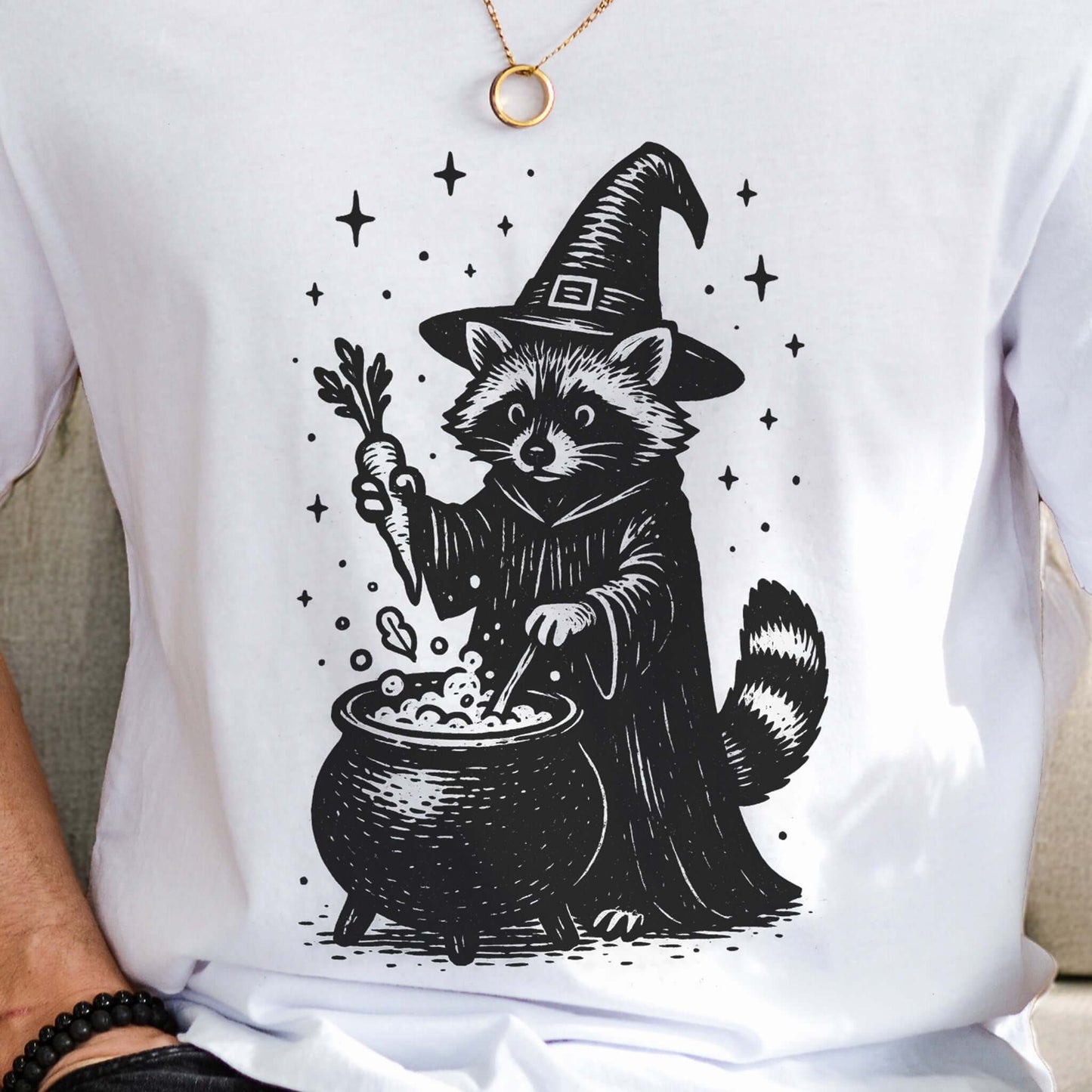 Raccoon Witch Cooking Magic T-Shirt
