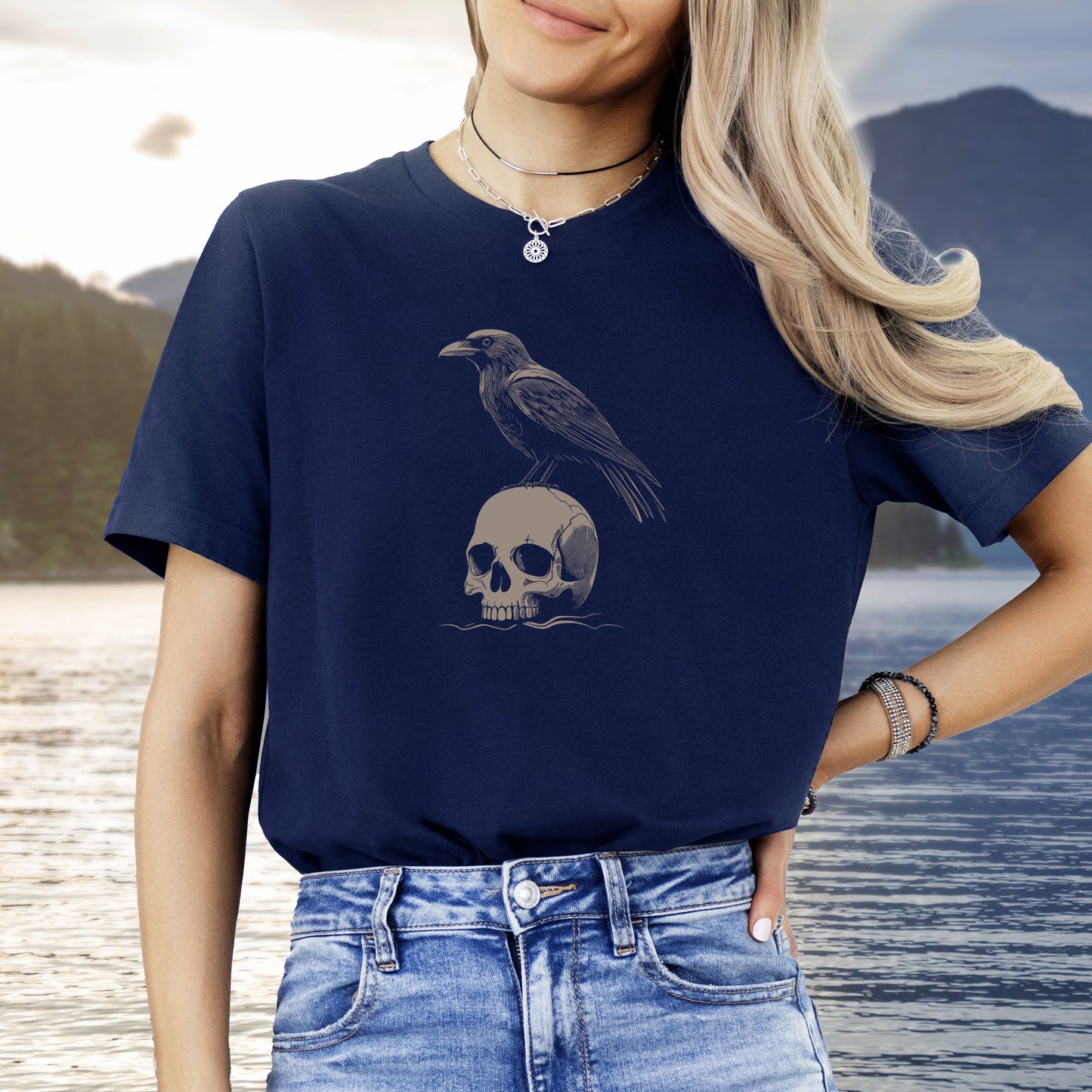 Raven on Skull T-Shirt – Bold and Realistic Gothic Design