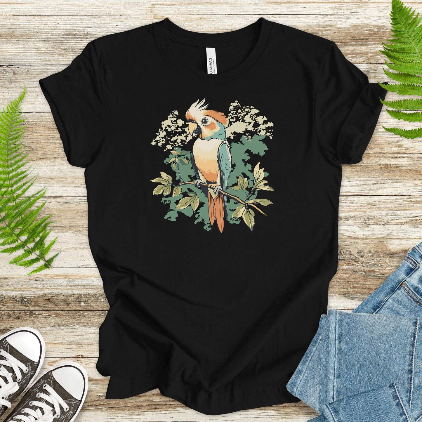 Vibrant Perch: Colorful Parrot T-Shirt - TShirtree