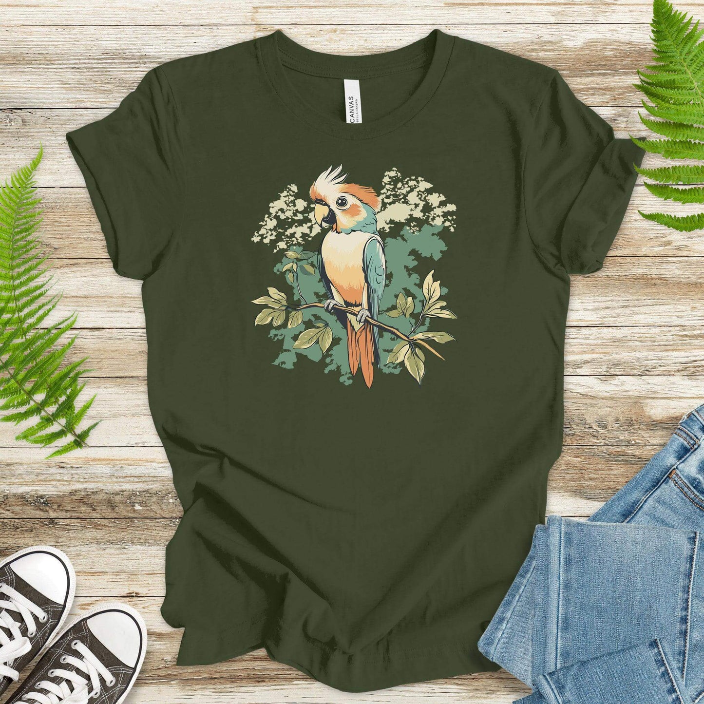 Vibrant Perch: Colorful Parrot T-Shirt - TShirtree