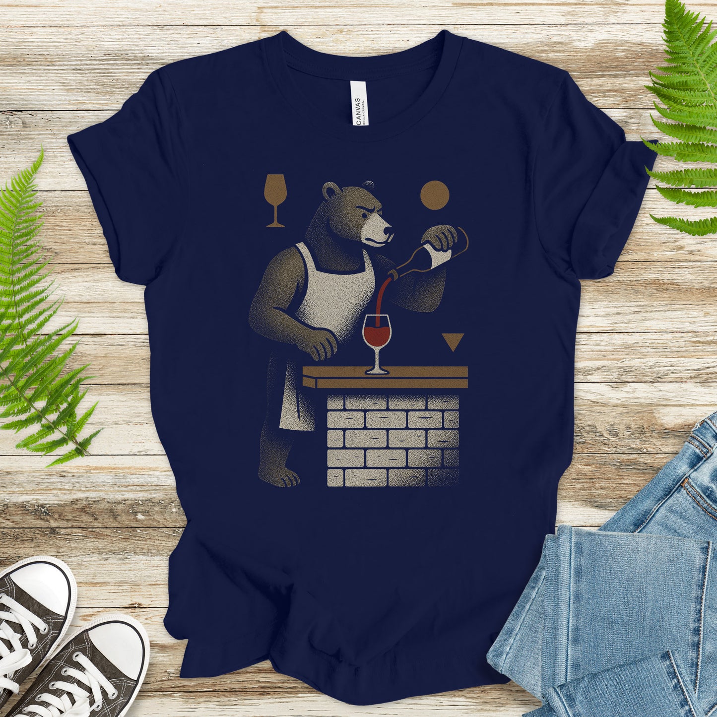 Bartender Bear Pouring Wine T-Shirt – Funny Vintage Animal Lover Tee