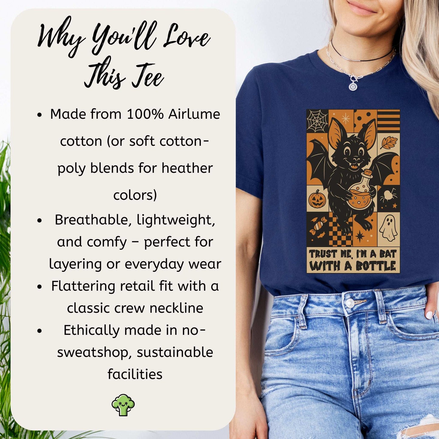 Potion Bat Halloween T-shirt featuring a retro bat design with the text 'Trust Me, I'm a Bat With a Bottle'.