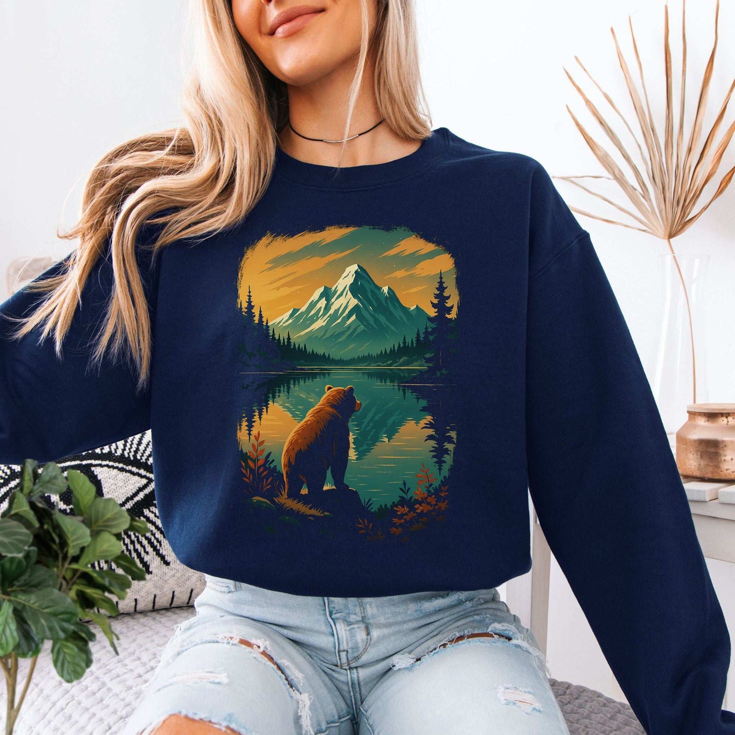 Bear Alaska Lake Sweatshirt – Vintage Mountain Reflection Vibes