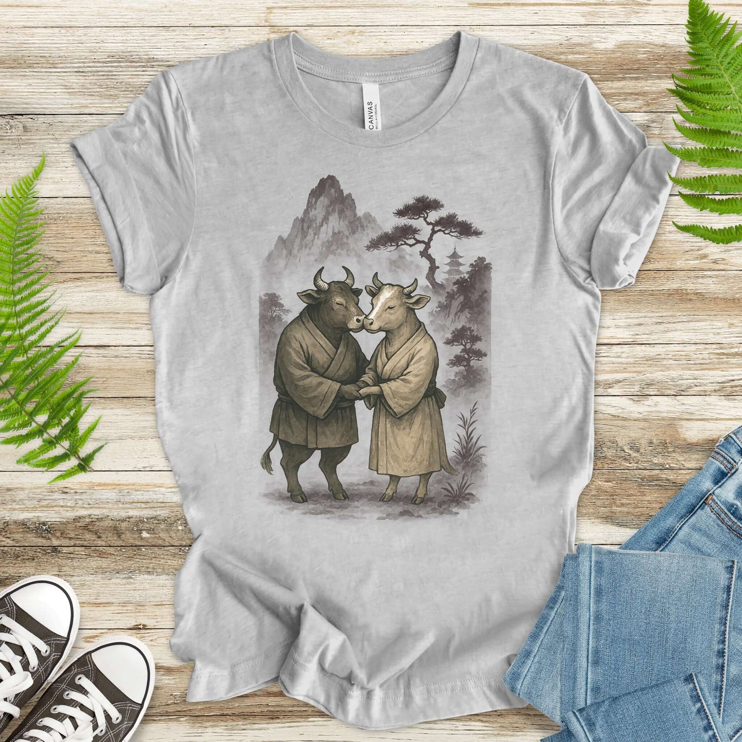 Bull and Cow Love T-Shirt – Vintage Japanese Romance Animal Shirt