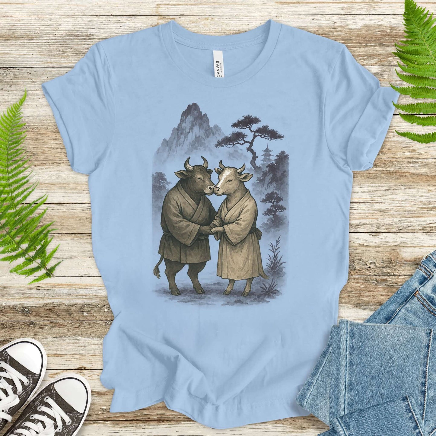 Bull and Cow Love T-Shirt – Vintage Japanese Romance Animal Shirt
