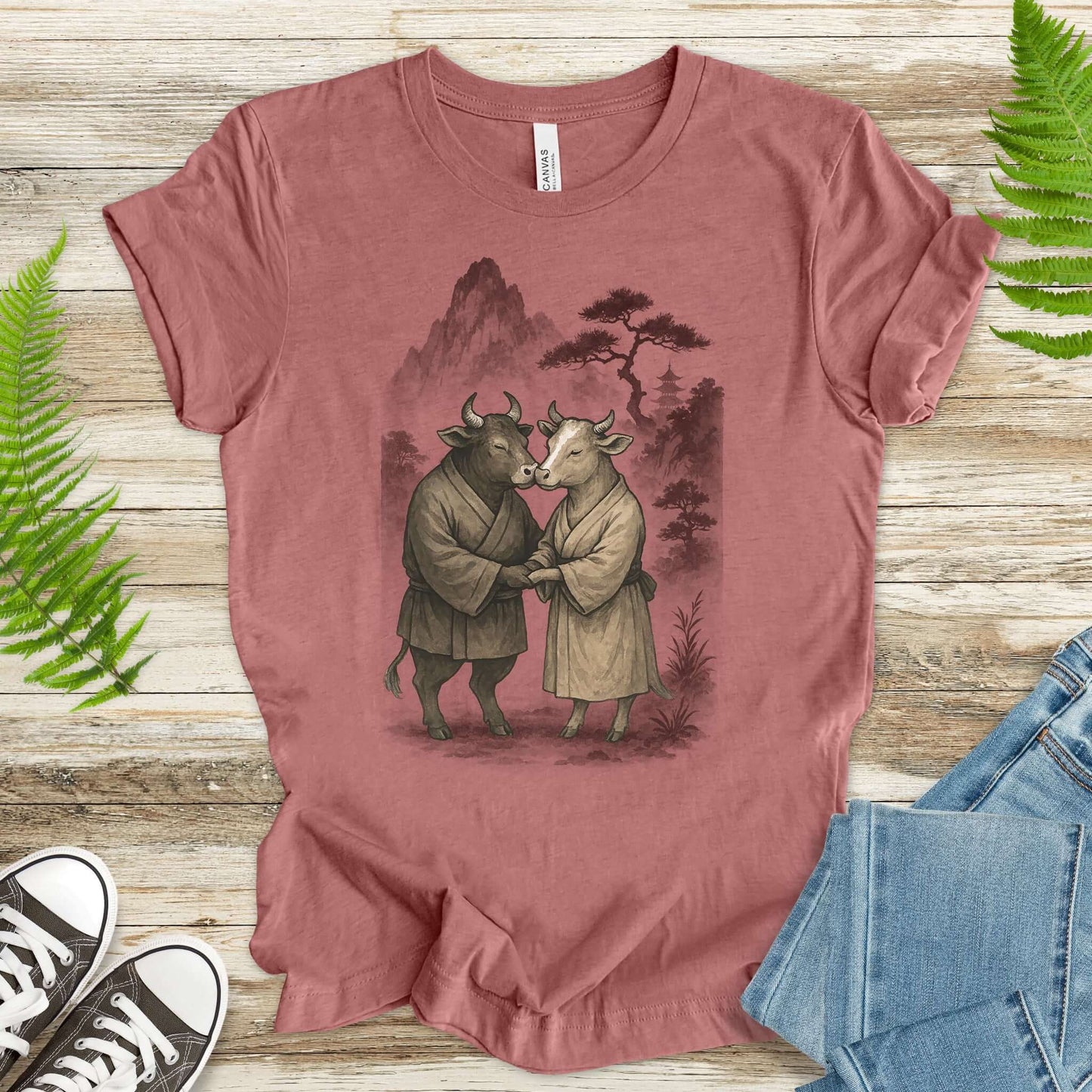 Bull and Cow Love T-Shirt – Vintage Japanese Romance Animal Shirt