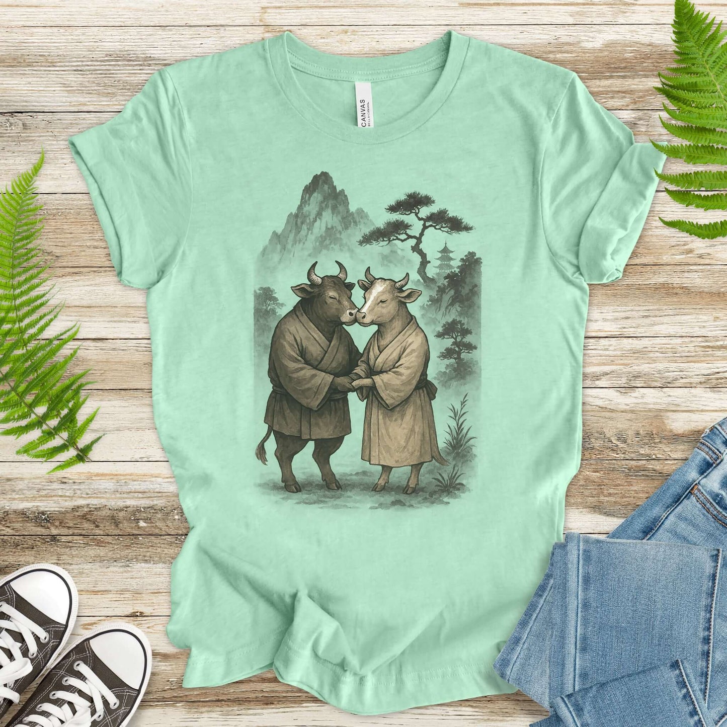 Bull and Cow Love T-Shirt – Vintage Japanese Romance Animal Shirt