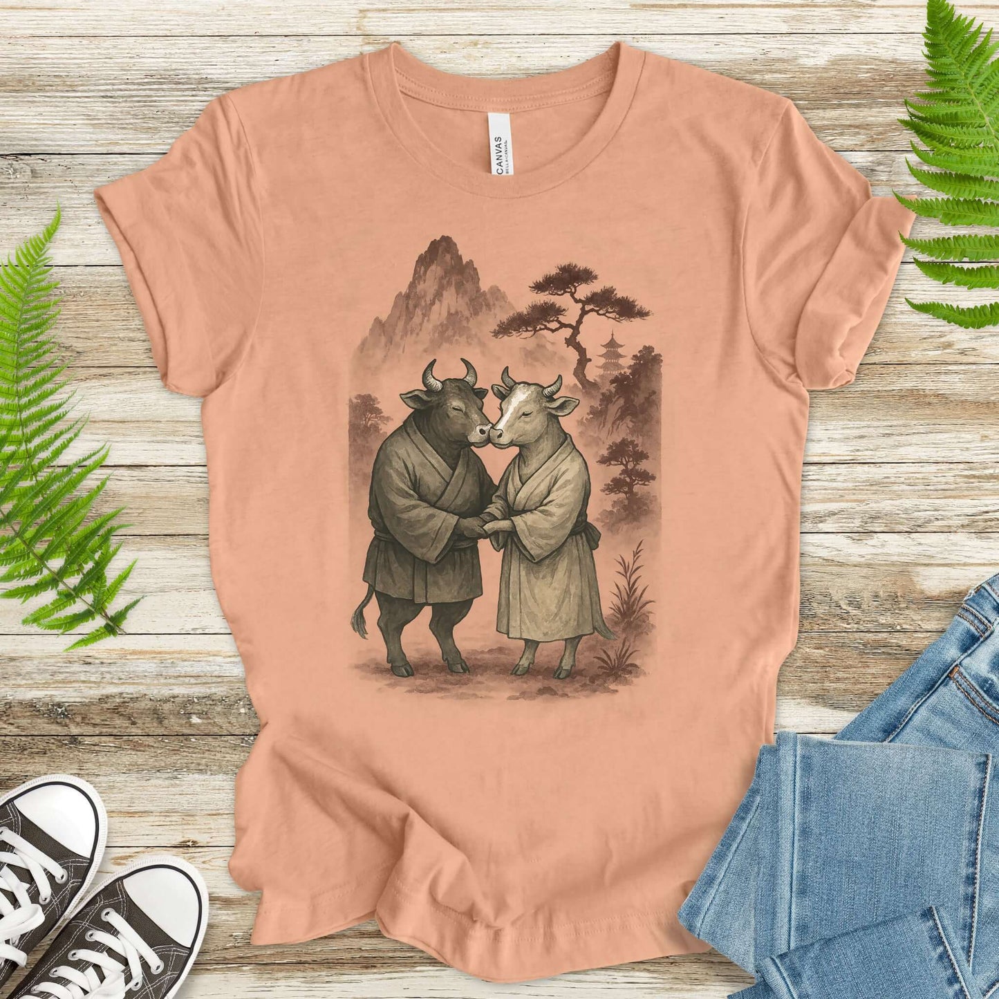 Bull and Cow Love T-Shirt – Vintage Japanese Romance Animal Shirt