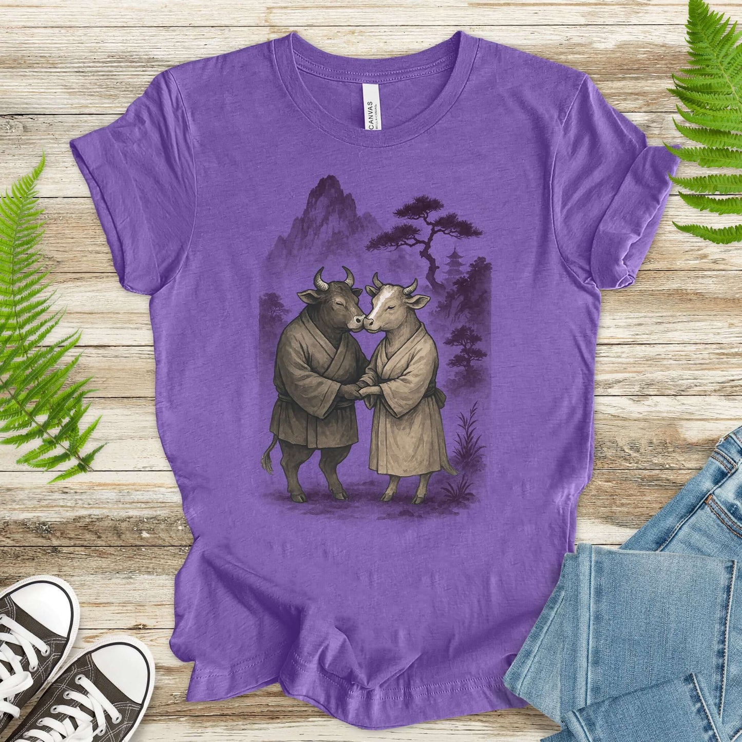 Bull and Cow Love T-Shirt – Vintage Japanese Romance Animal Shirt