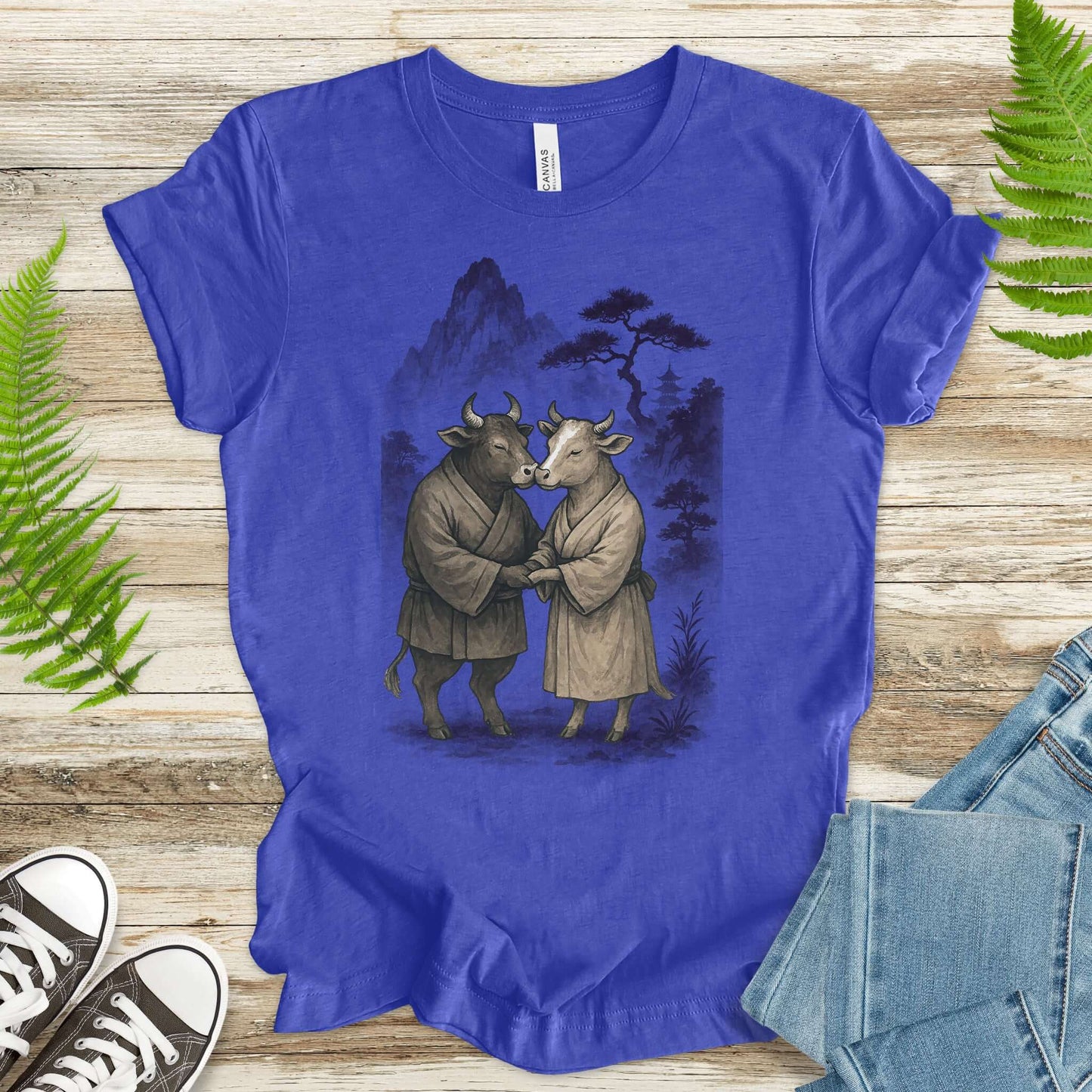 Bull and Cow Love T-Shirt – Vintage Japanese Romance Animal Shirt