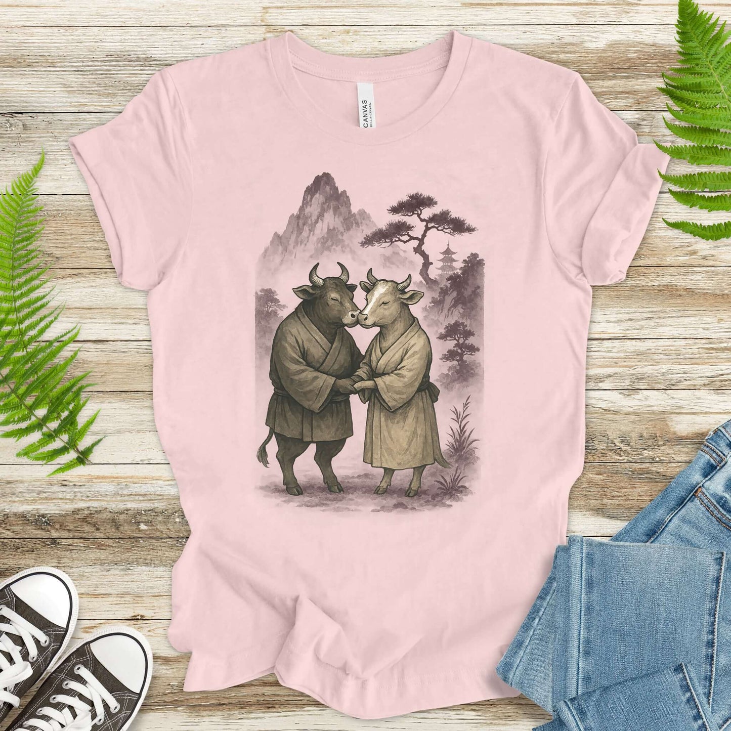Bull and Cow Love T-Shirt – Vintage Japanese Romance Animal Shirt