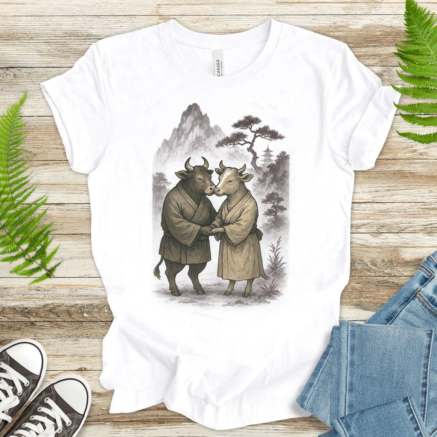 Bull and Cow Love T-Shirt – Vintage Japanese Romance Animal Shirt