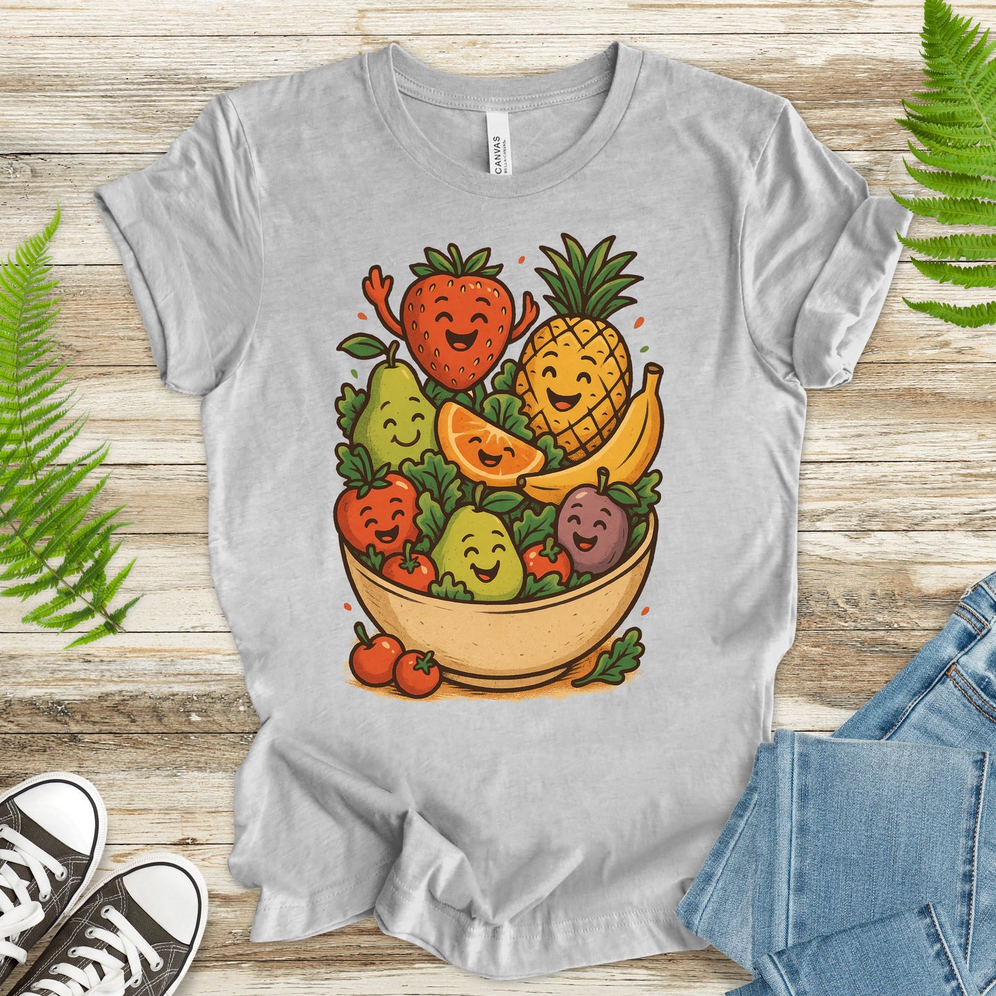 Fruit Basket Smiley T-Shirt – Cute Retro Summer Fruit Lover Tee