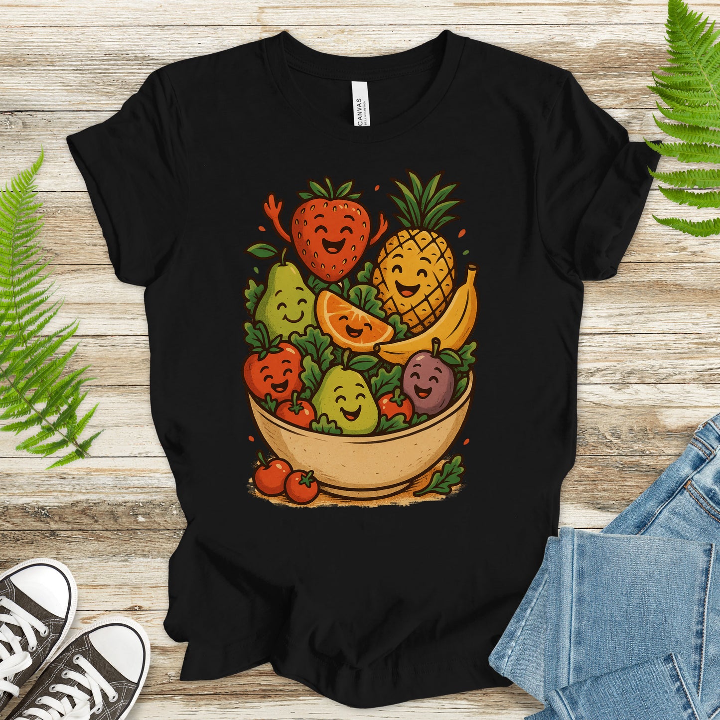Fruit Basket Smiley T-Shirt – Cute Retro Summer Fruit Lover Tee