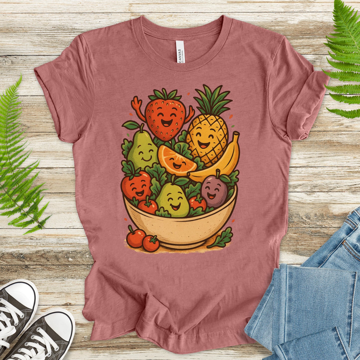 Fruit Basket Smiley T-Shirt – Cute Retro Summer Fruit Lover Tee