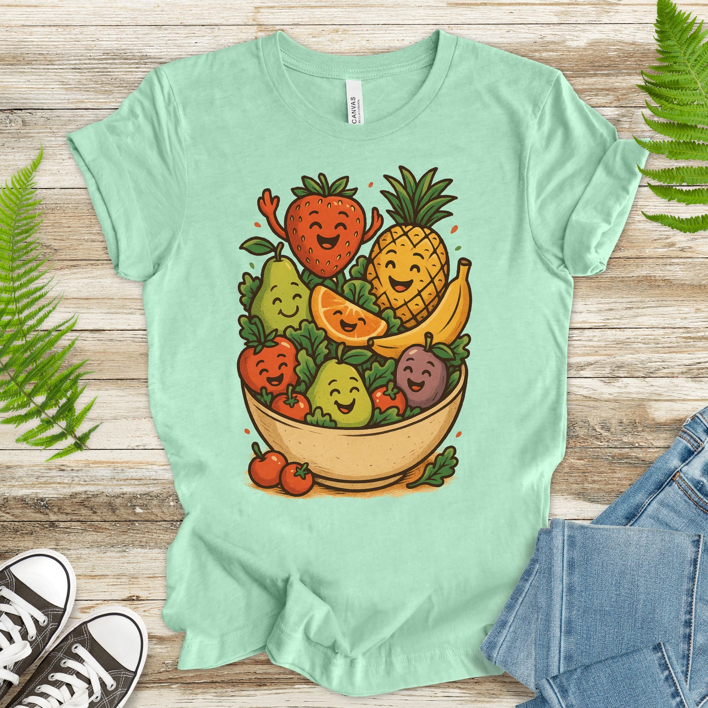 Fruit Basket Smiley T-Shirt – Cute Retro Summer Fruit Lover Tee