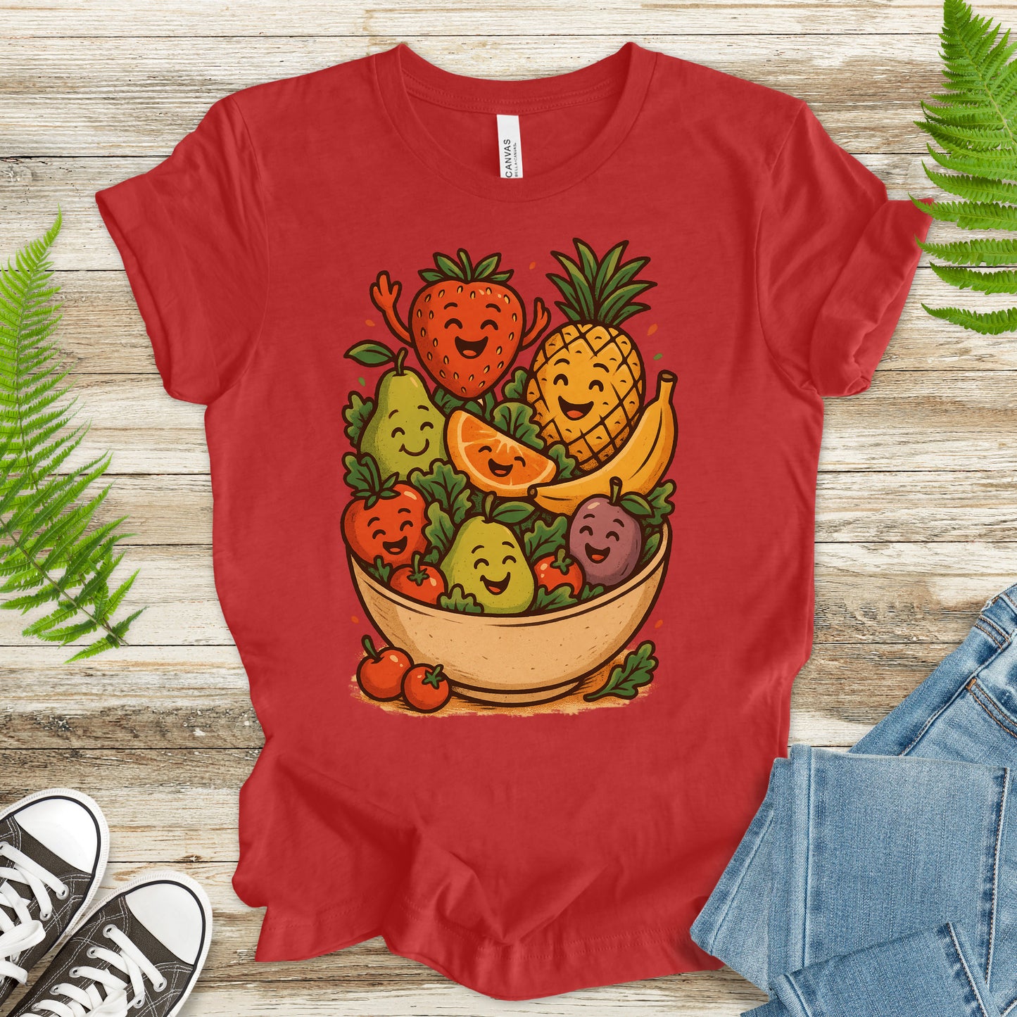 Fruit Basket Smiley T-Shirt – Cute Retro Summer Fruit Lover Tee