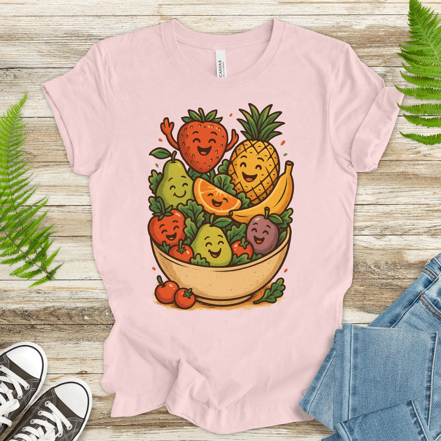 Fruit Basket Smiley T-Shirt – Cute Retro Summer Fruit Lover Tee