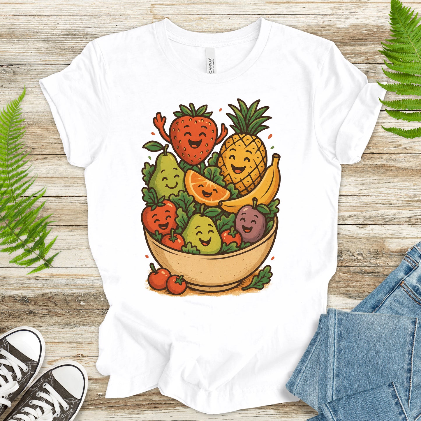 Fruit Basket Smiley T-Shirt – Cute Retro Summer Fruit Lover Tee