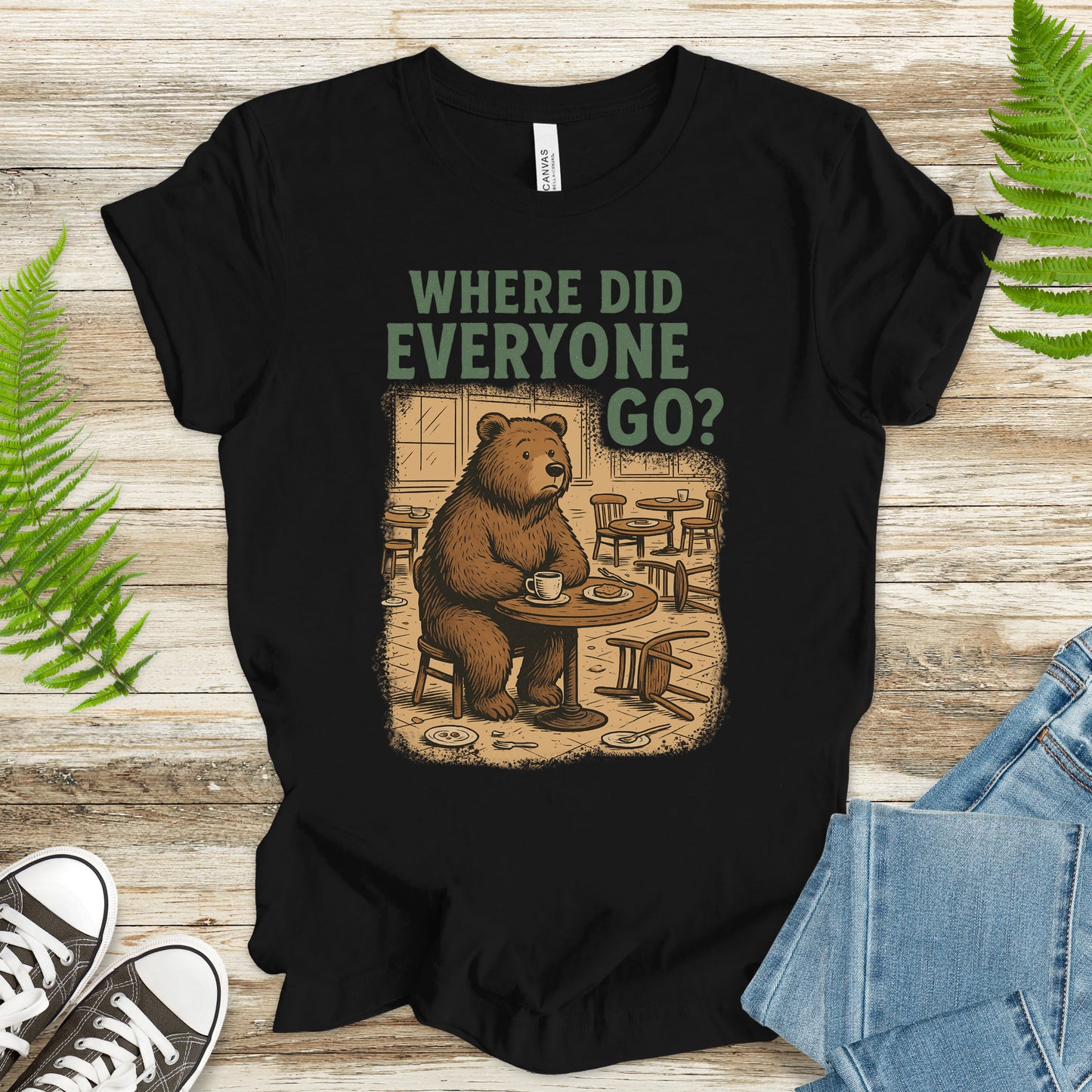 Confused Bear Coffee T-Shirt – Funny Vintage Café Animal Tee