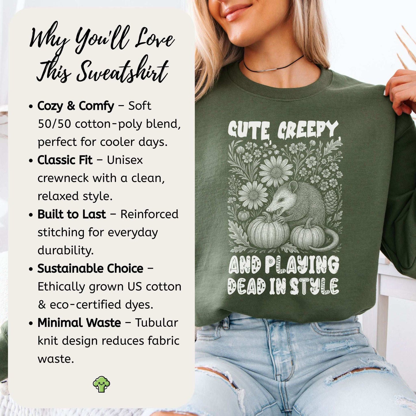 Cute Creepy Opossum Halloween Sweatshirt – Funny Possum Lover Fall Gift