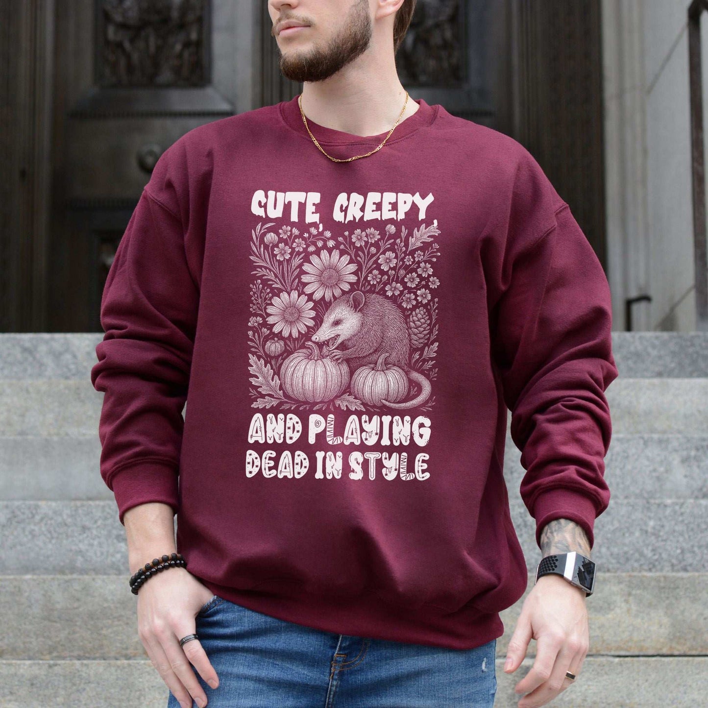Cute Creepy Opossum Halloween Sweatshirt – Funny Possum Lover Fall Gift