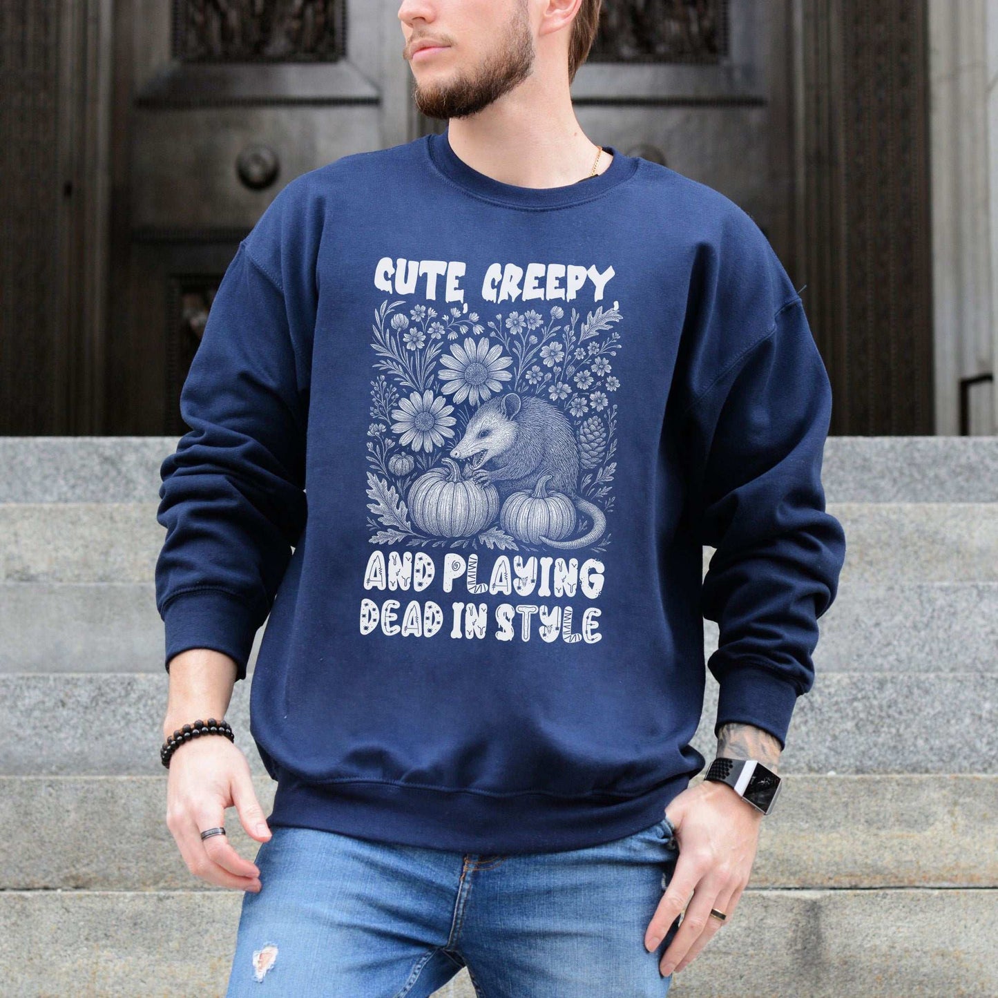 Cute Creepy Opossum Halloween Sweatshirt – Funny Possum Lover Fall Gift