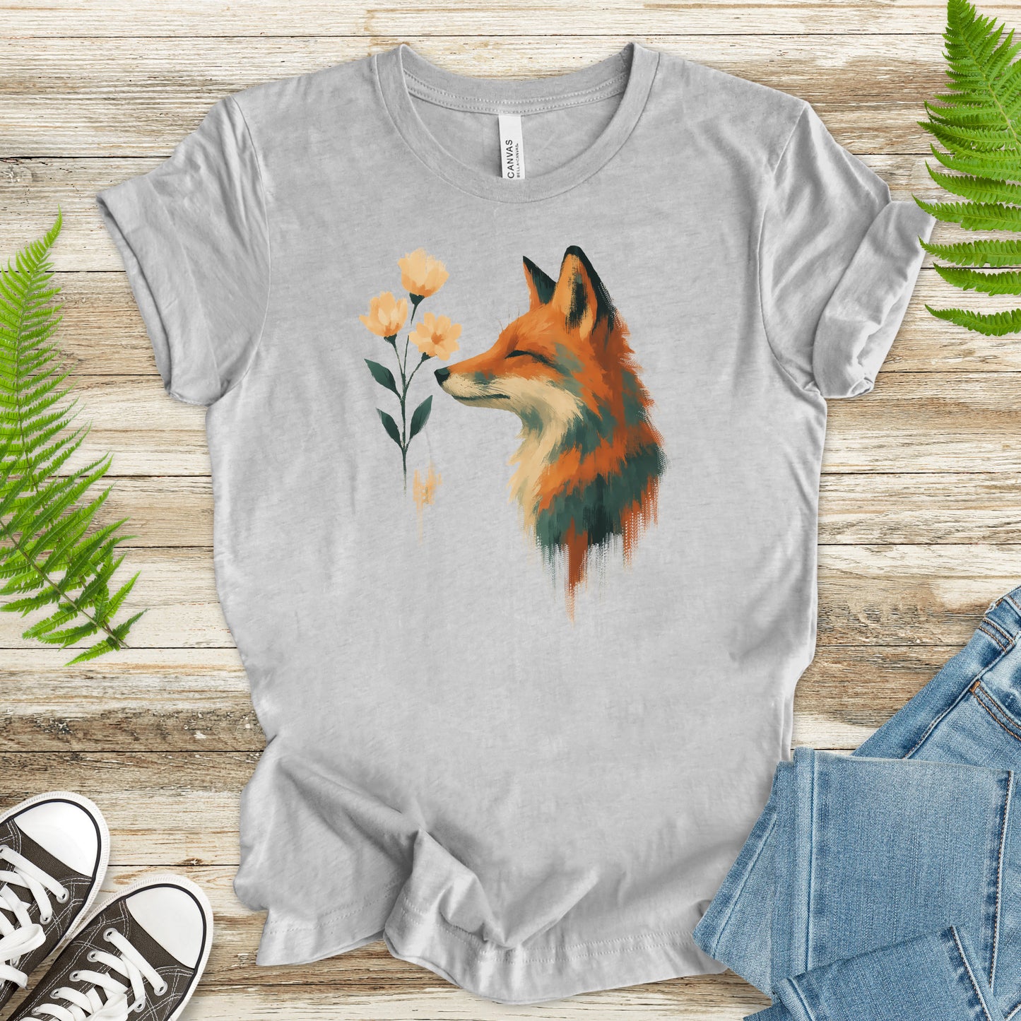 Floral Fox T-Shirt – Watercolor Cottagecore Nature Lover Tee
