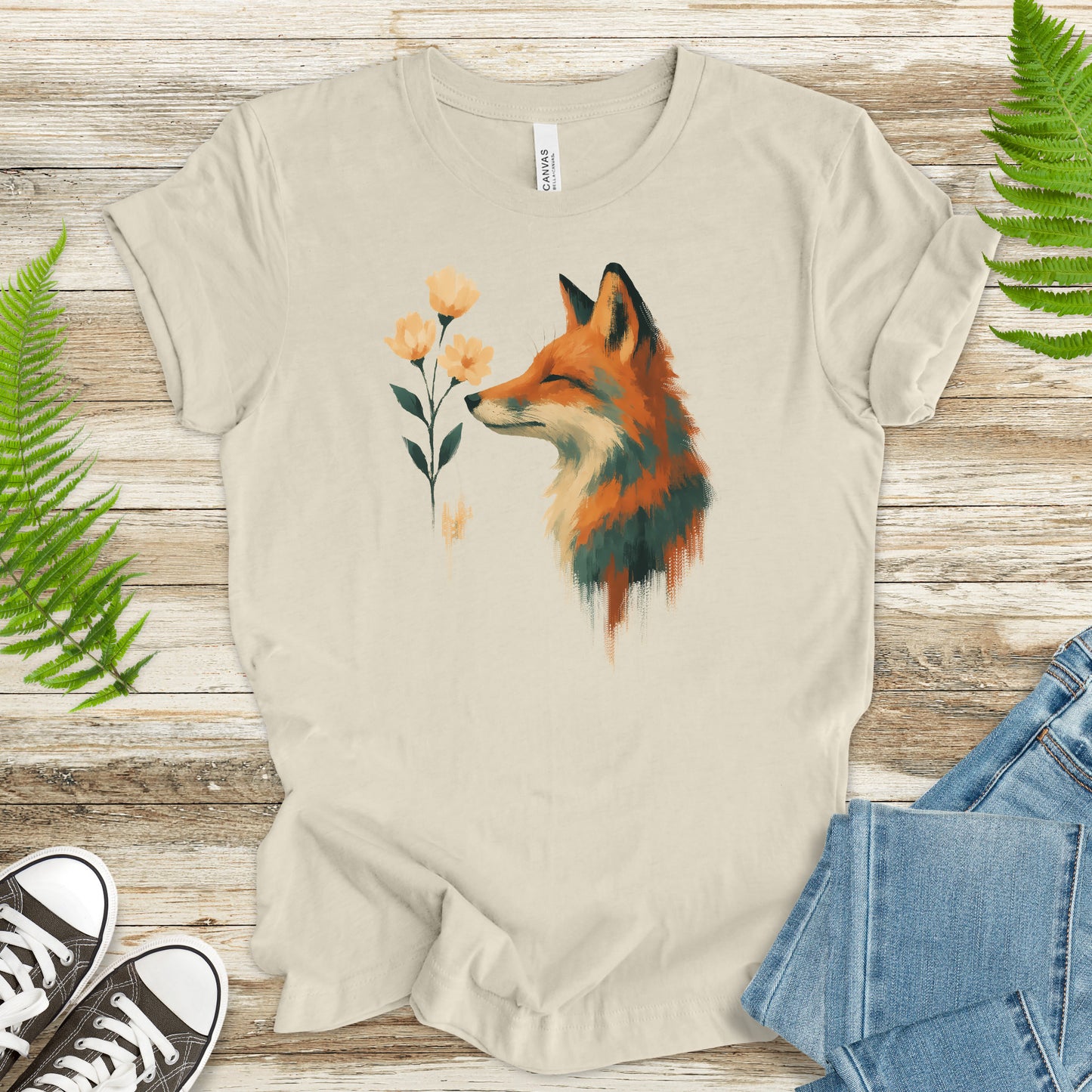 Floral Fox T-Shirt – Watercolor Cottagecore Nature Lover Tee