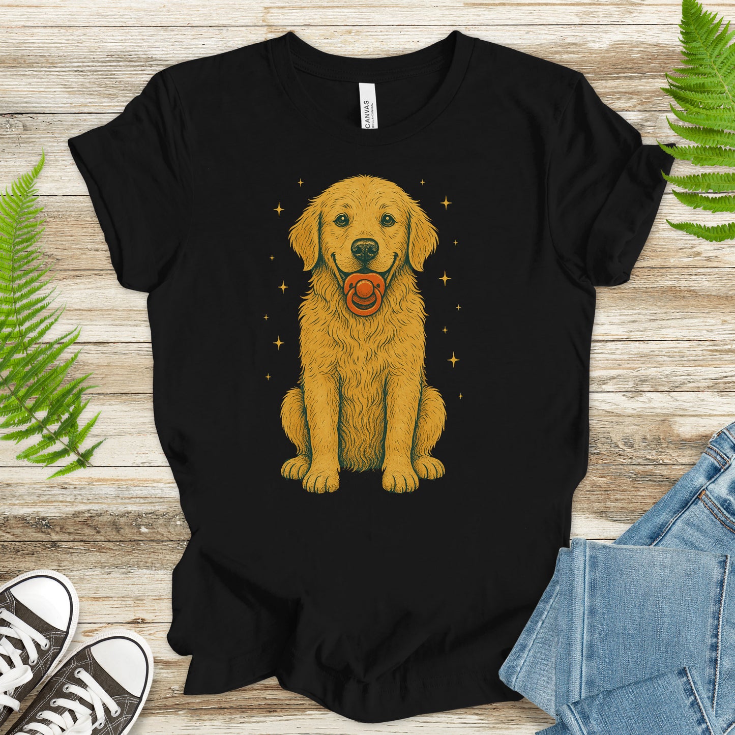 Golden Retriever Pacifier T-Shirt – Funny Retro Dog Lover Tee