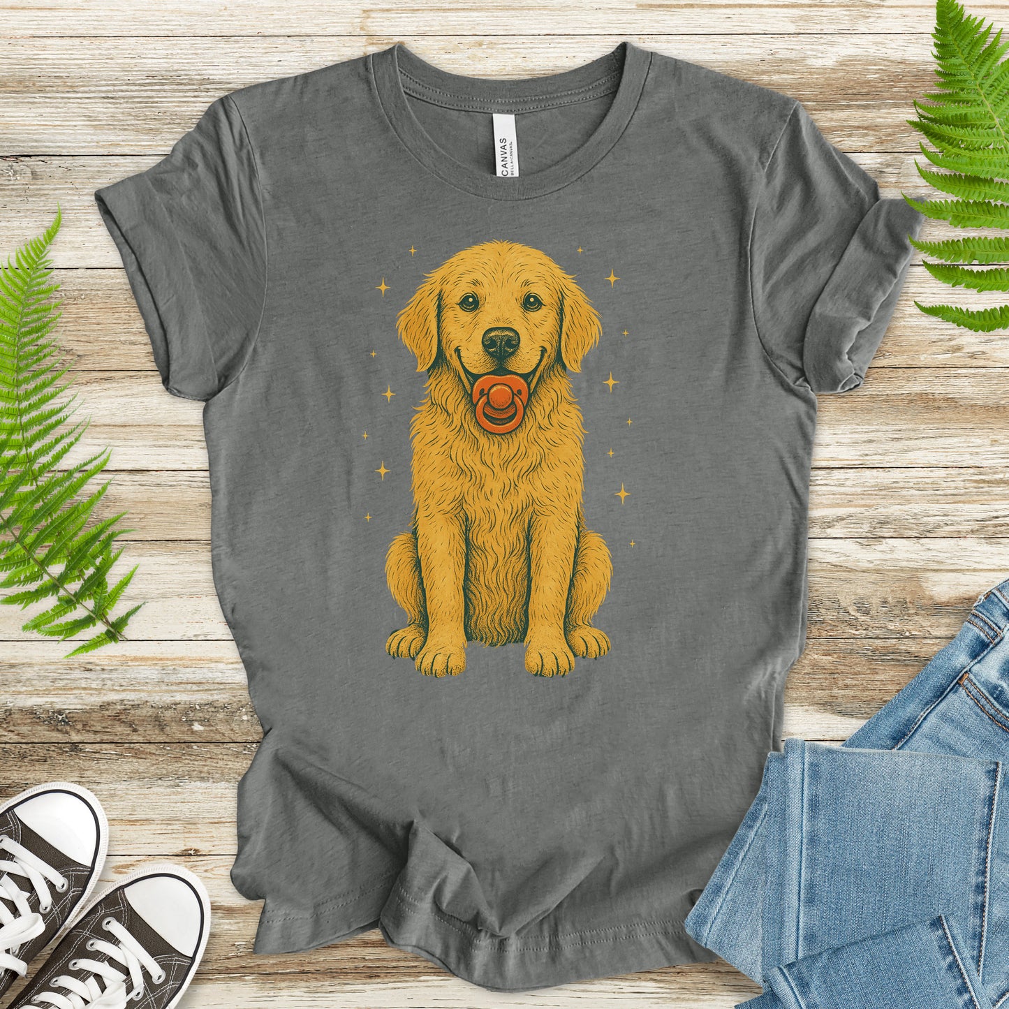 Golden Retriever Pacifier T-Shirt – Funny Retro Dog Lover Tee