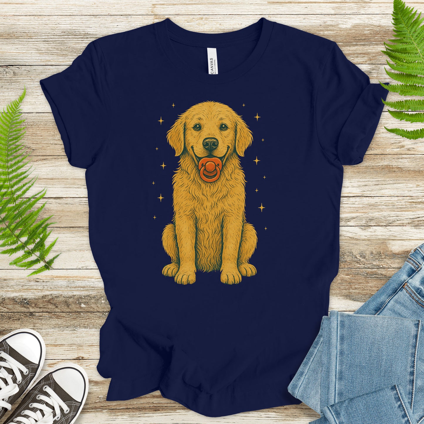 Golden Retriever Pacifier T-Shirt – Funny Retro Dog Lover Tee